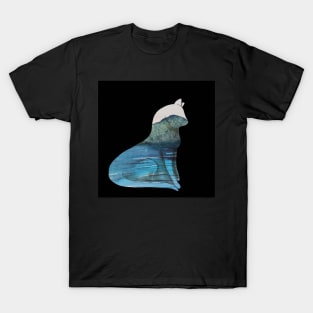 Pretty kitty watercolor lake scene T-Shirt